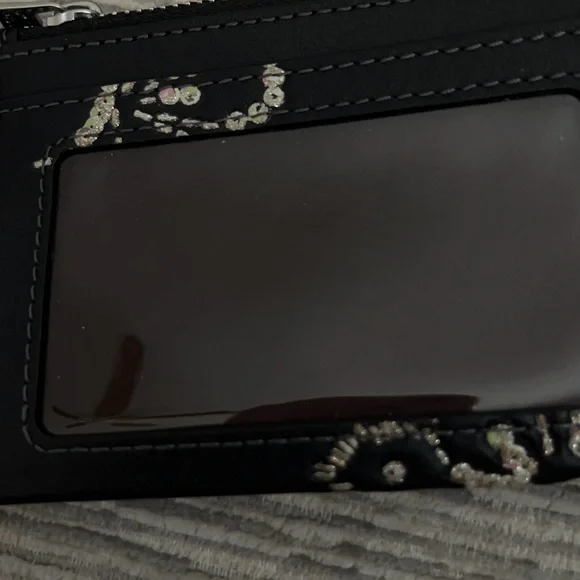 Coach Black Leather Card Case Keyring with Sequin Butterfly Accent - Picture 5 of 8